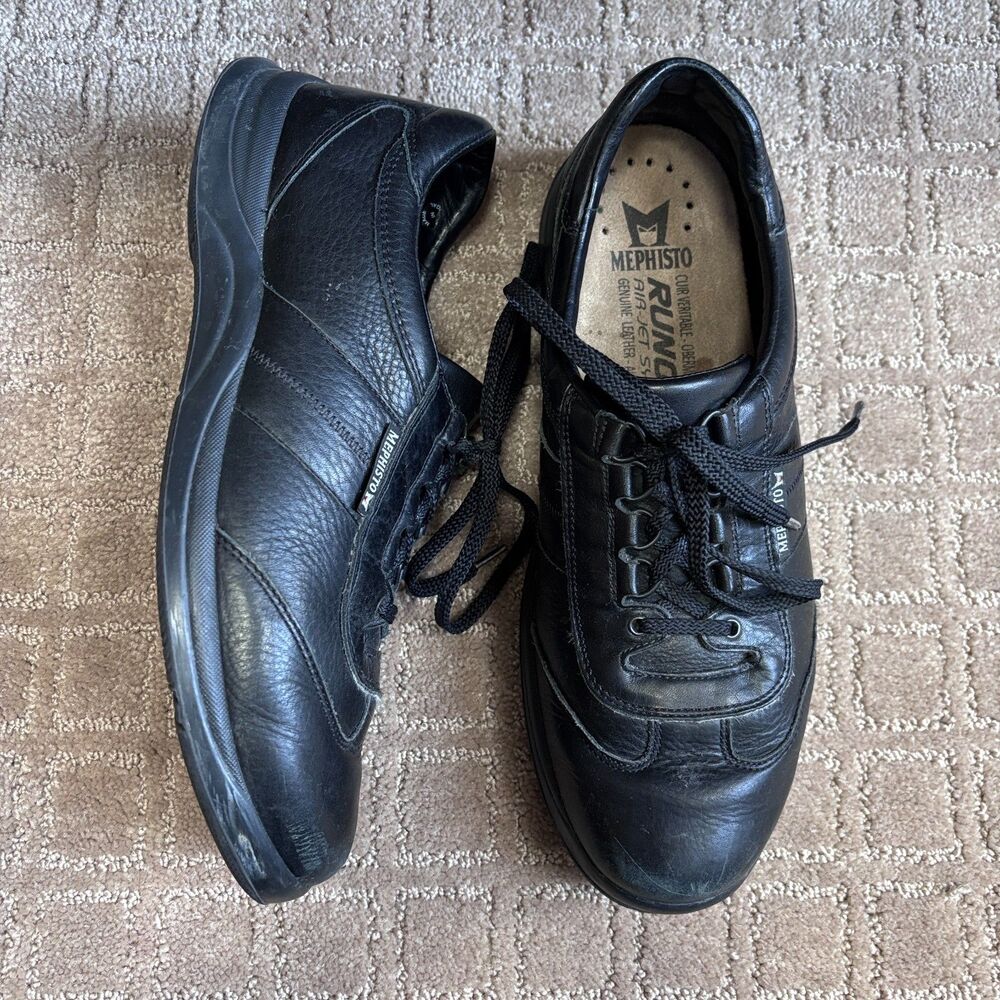 Mephisto Hike Black Leather Walking Shoe Sneaker Men's 11 AirJet Sole Lace Up